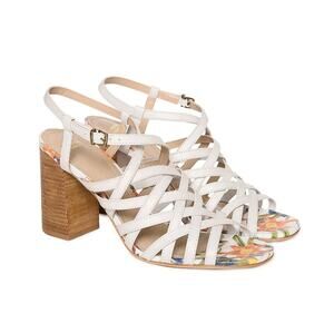 Johnston Murphy Cross Strap Leather Block Heels Strappy Sandals White Womens 5.5